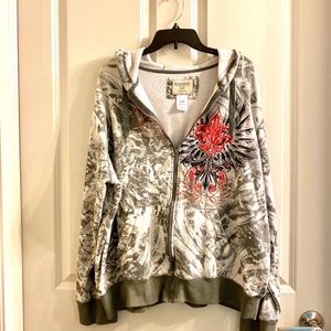 Hoodie gray with print on front 2XL